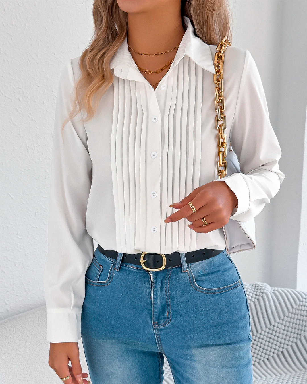 Long Sleeve Pleated Social Blouse