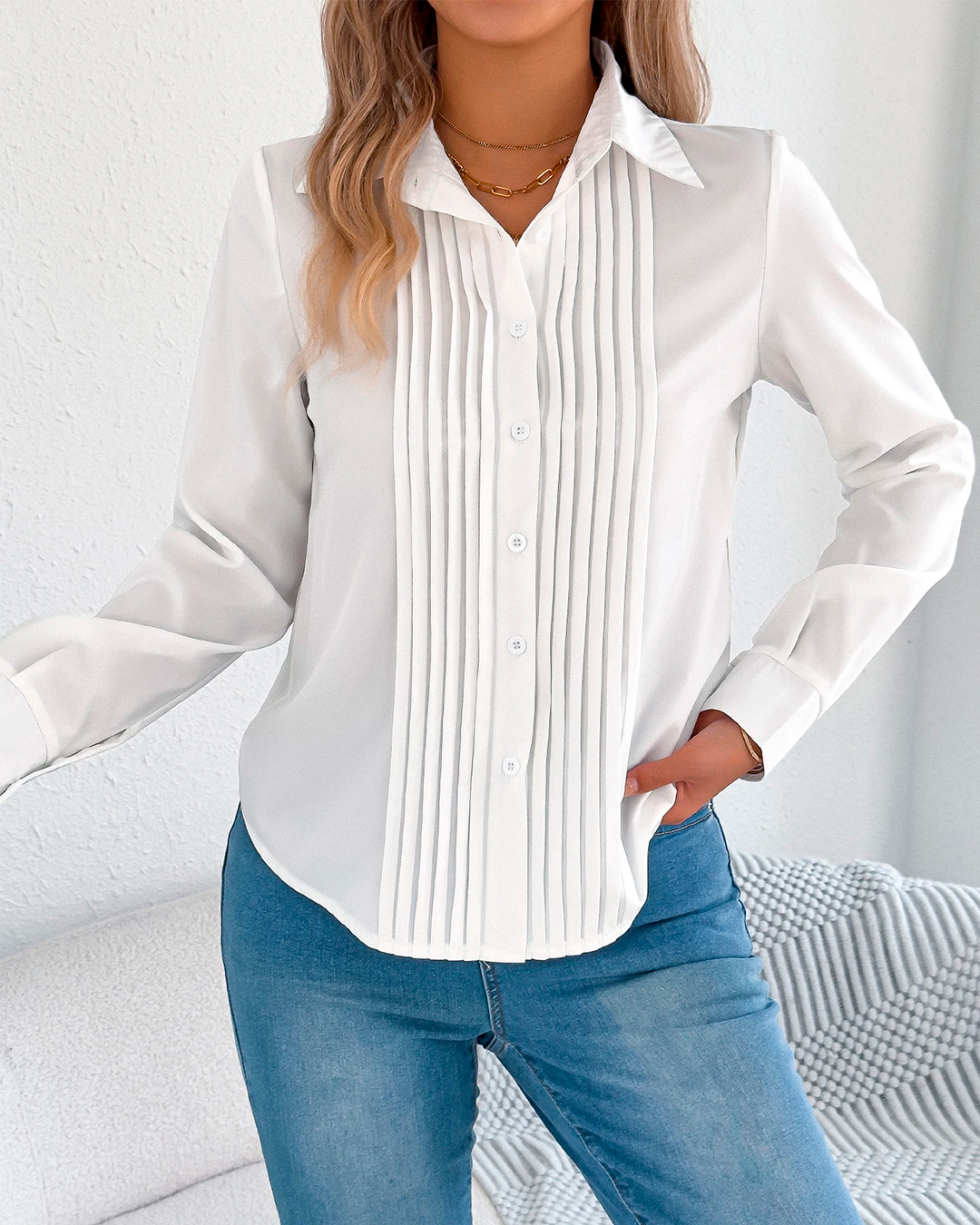 Long Sleeve Pleated Social Blouse