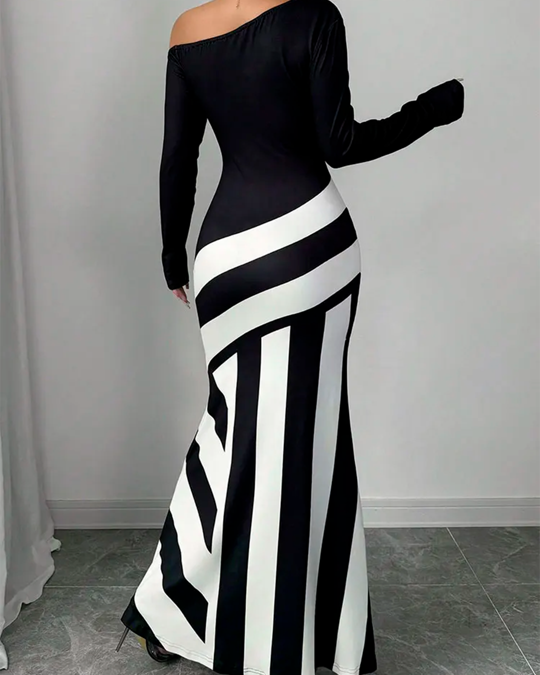 Long One-Shoulder Geometric Dress