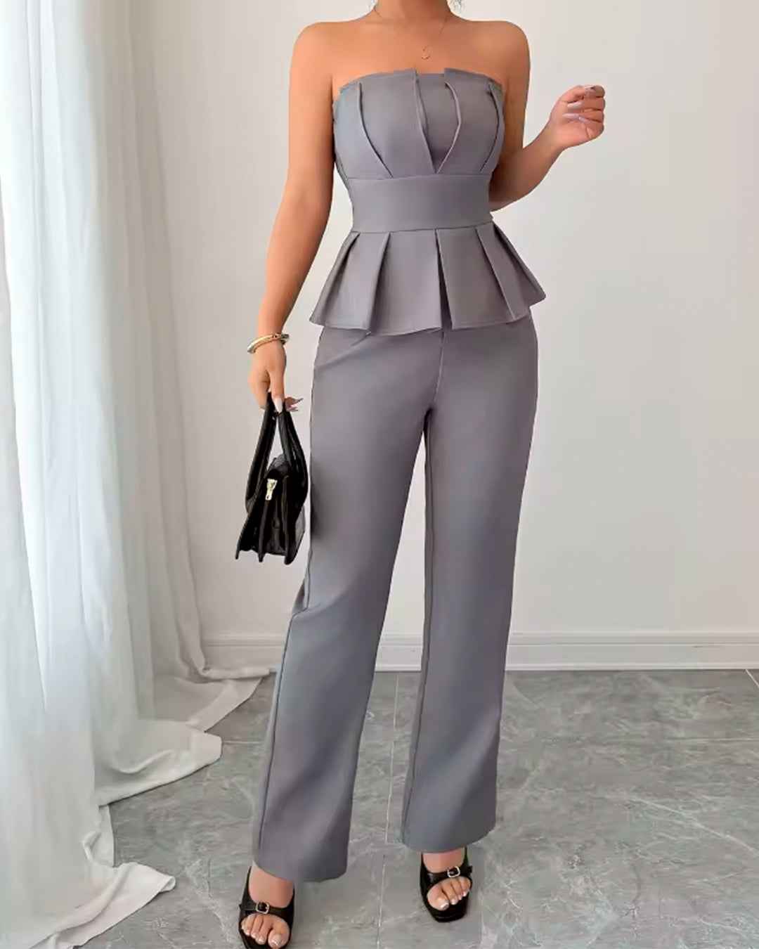 Ensemble Bustier Péplum Pantalon Droit