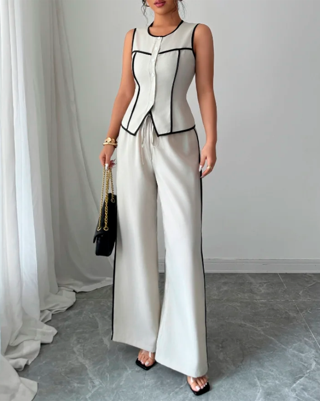 Ensemble Top Boutonné Structuré + Pantalon Large