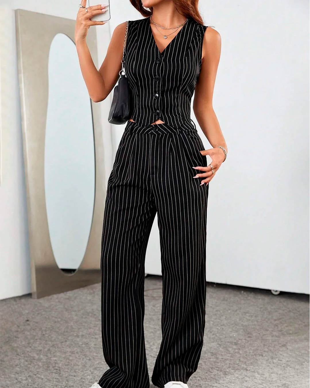 Ensemble Gilet Rayé Taille Découpée + Pantalon