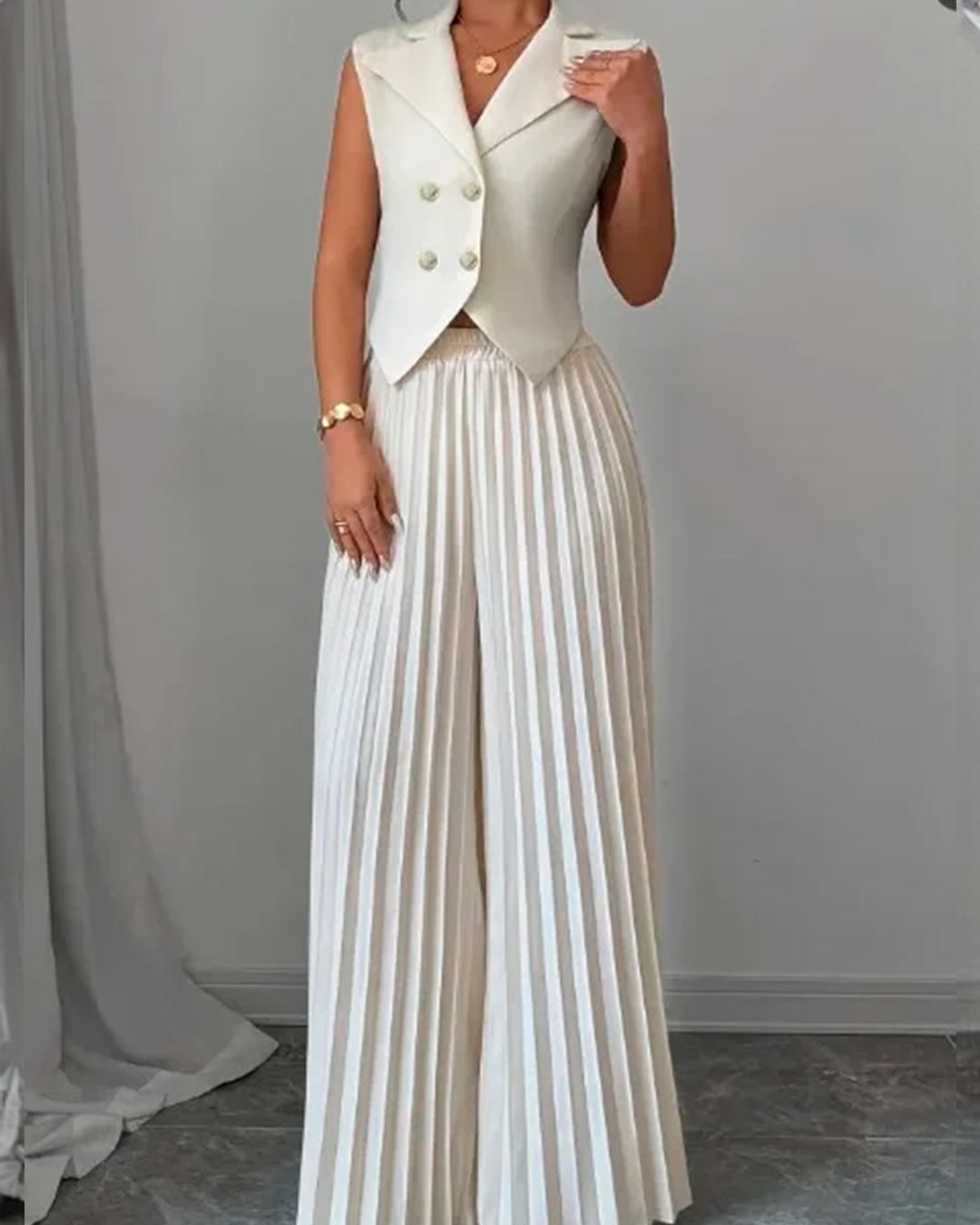 Ensemble Gilet Croisé Cintré + Pantalon Plissé Large