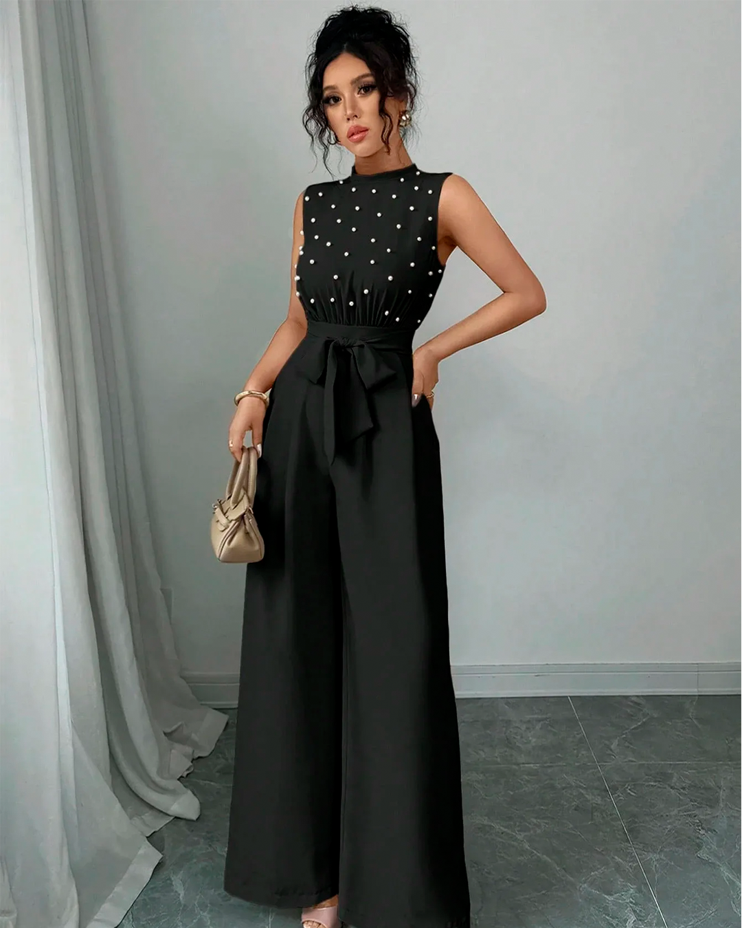 Combinaison Chic Perles Taille Nouée Sans Manches