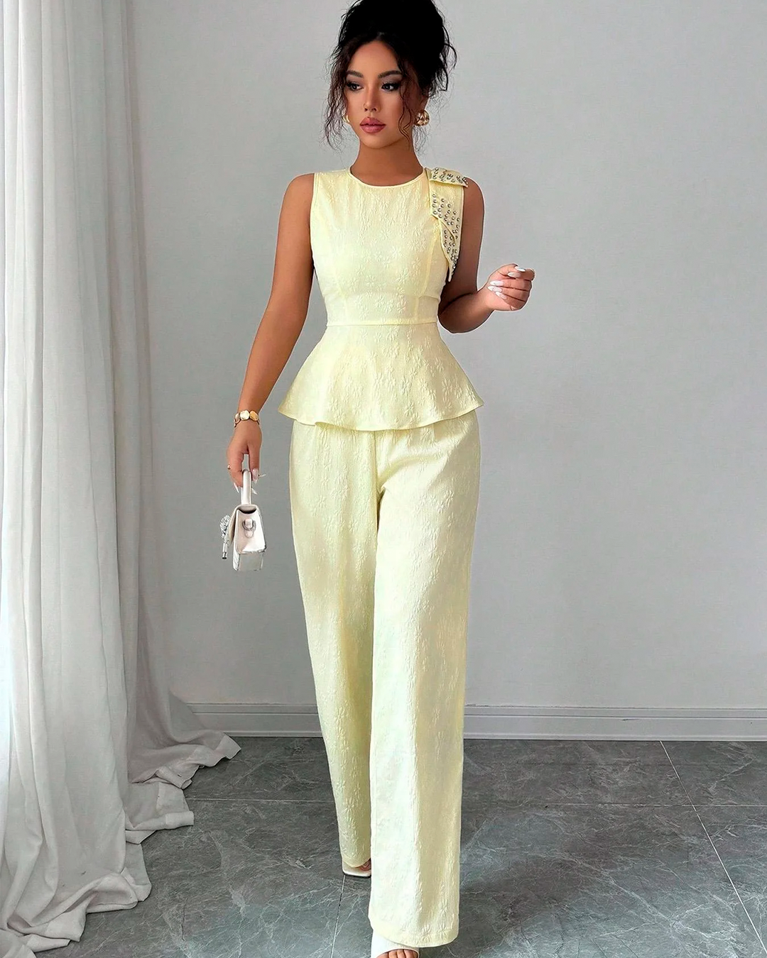 Ensemble Péplum Sans Manches Pantalon Large