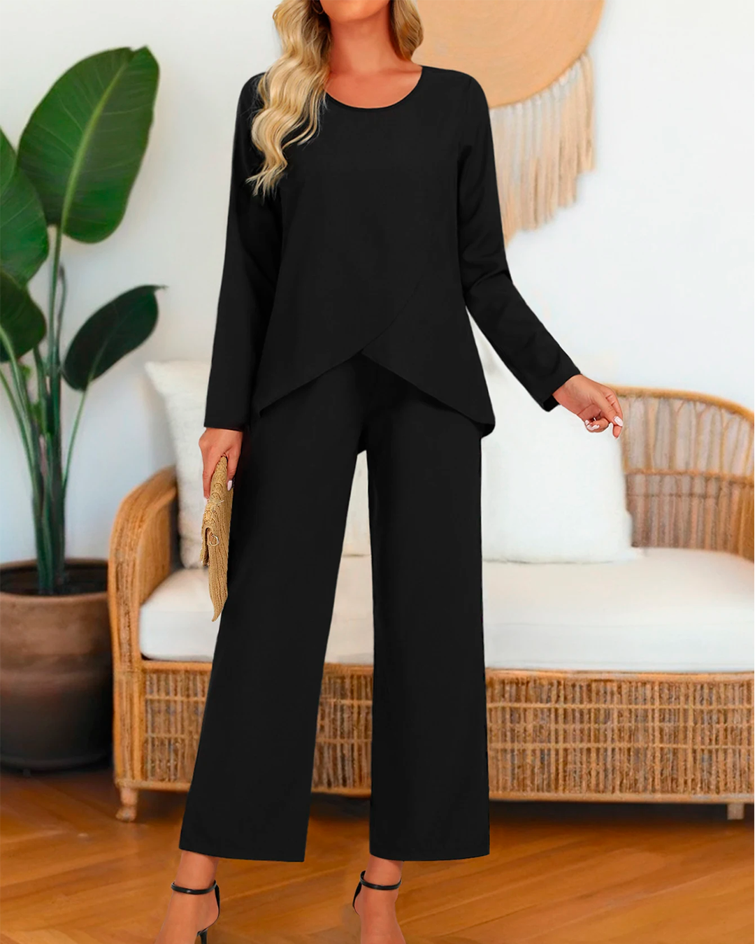 Ensemble Haut Asymétrique Manches Longues + Pantalon