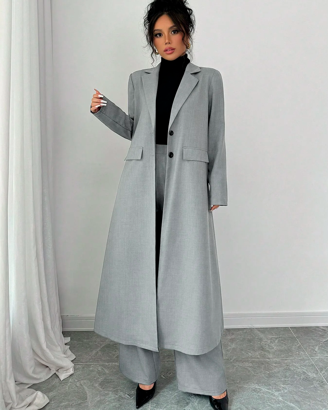 Ensemble Manteau Long Tailleur + Pantalon Large