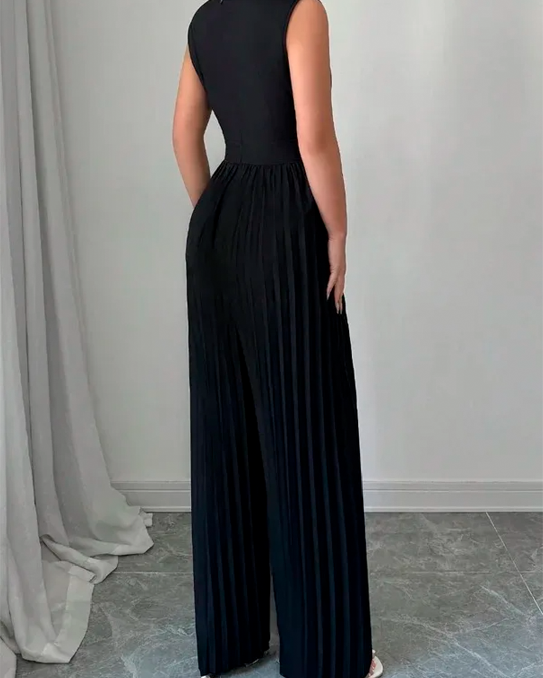 Combinaison Palazzo Plissée Bicolore Décolleté V