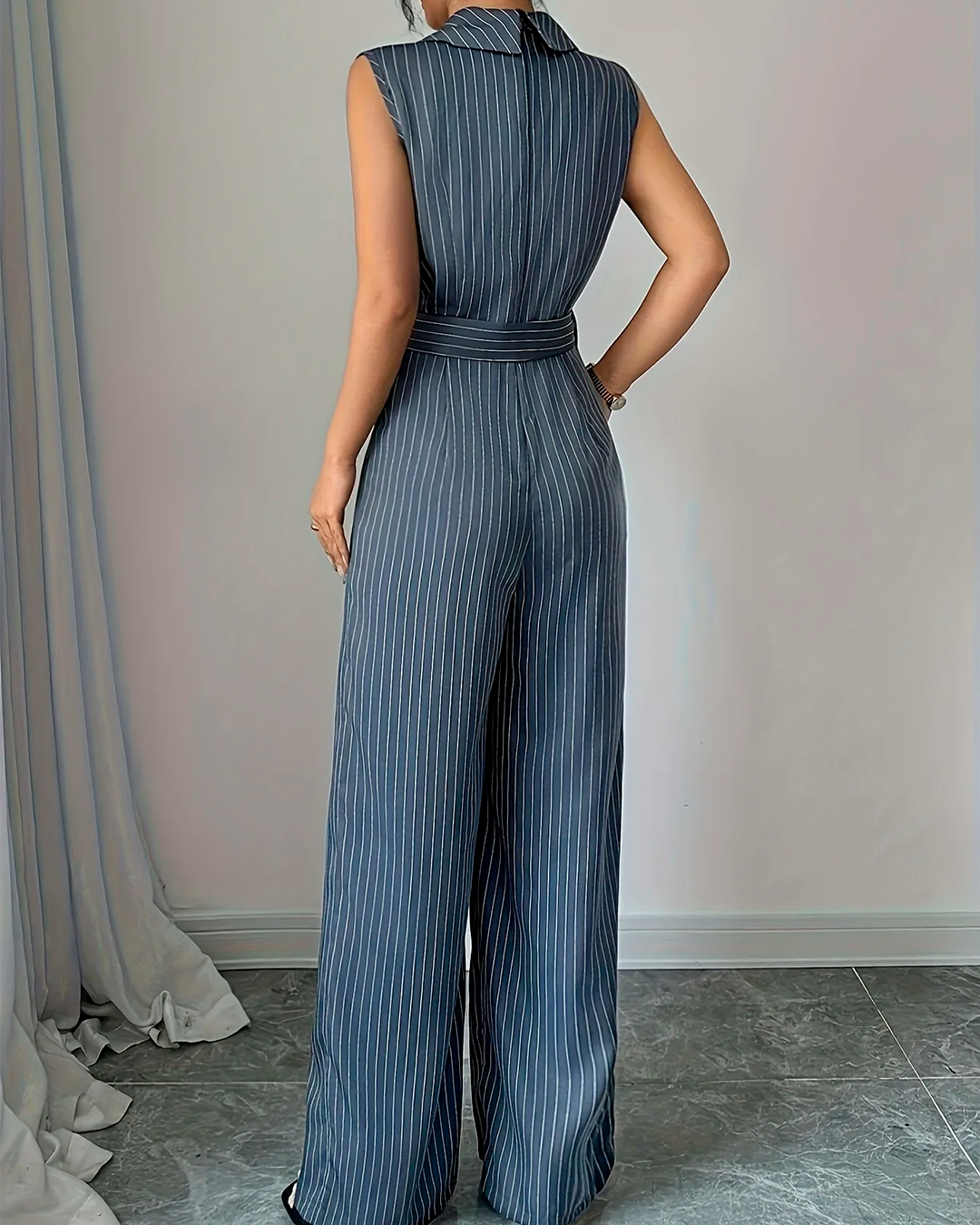 Combinaison Cache Cœur Rayée Ceinturée Jambes Larges