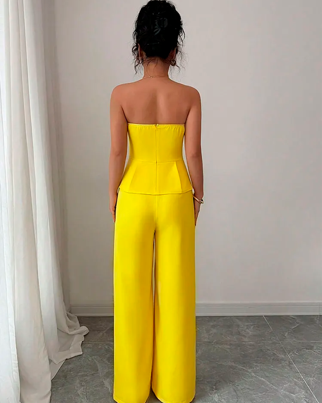 Ensemble Bustier Plissé Peplum + Pantalon Large