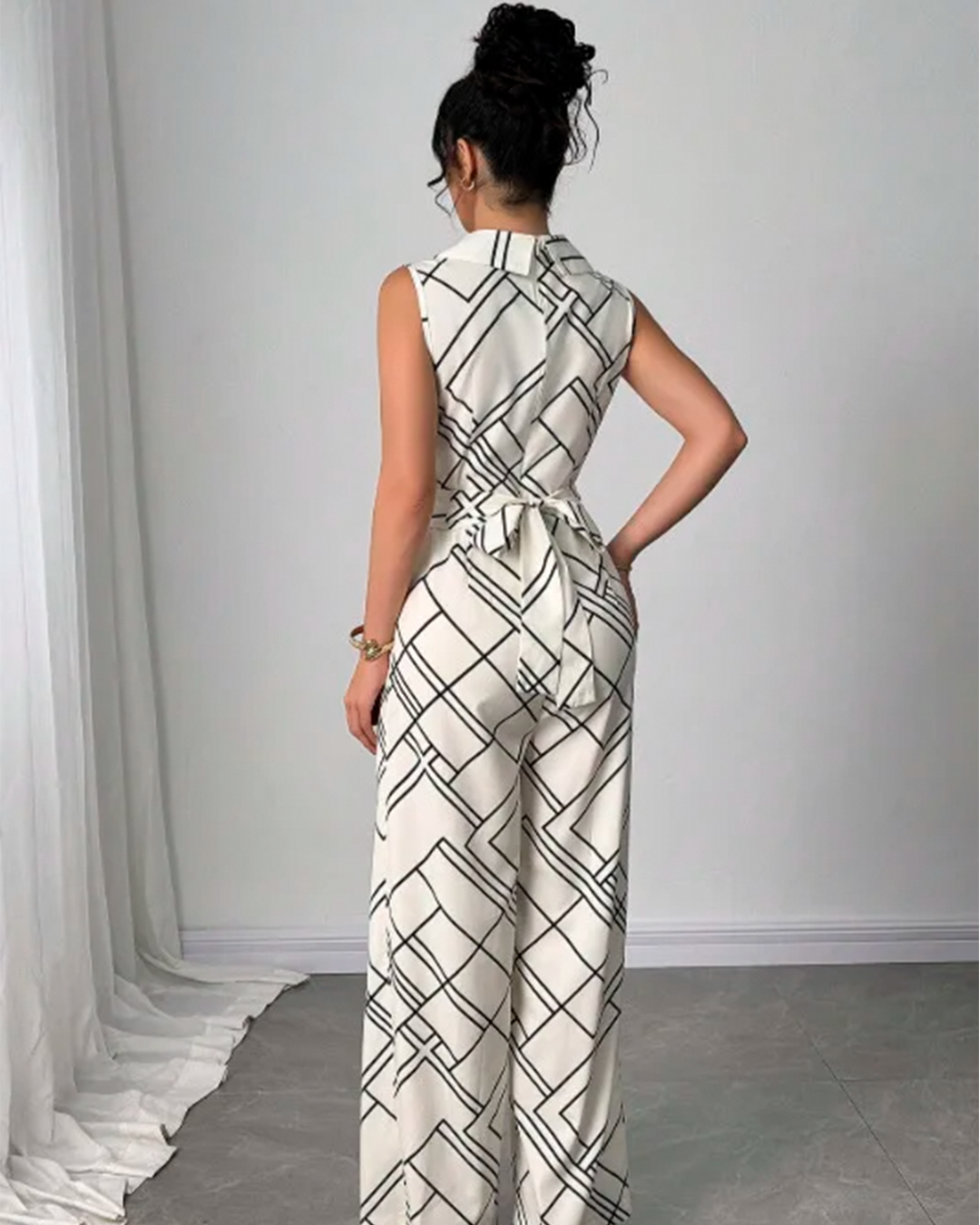 Combinaison Tailleur Imprimée Géométrique Ceinturée V