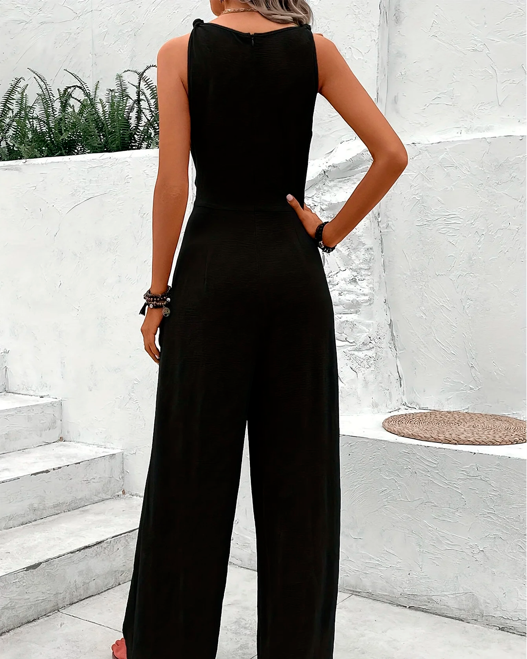 Combinaison Col V Nœud Taille Jambes Larges