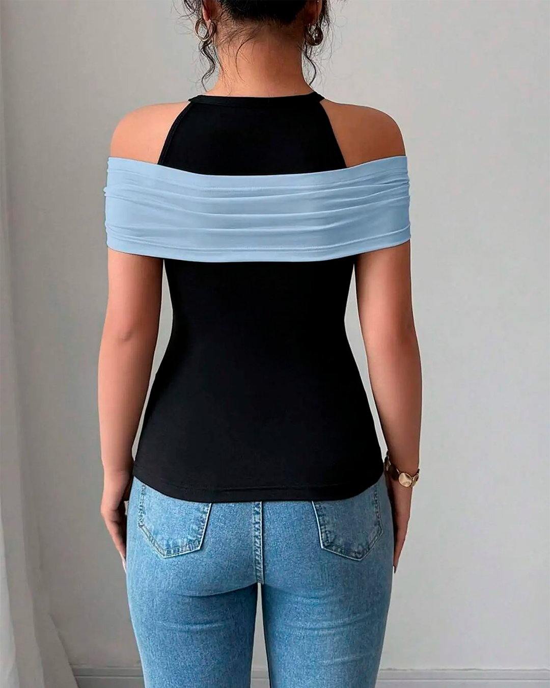 Blouse Épaules Dénudées Nœud Twist Bimatière