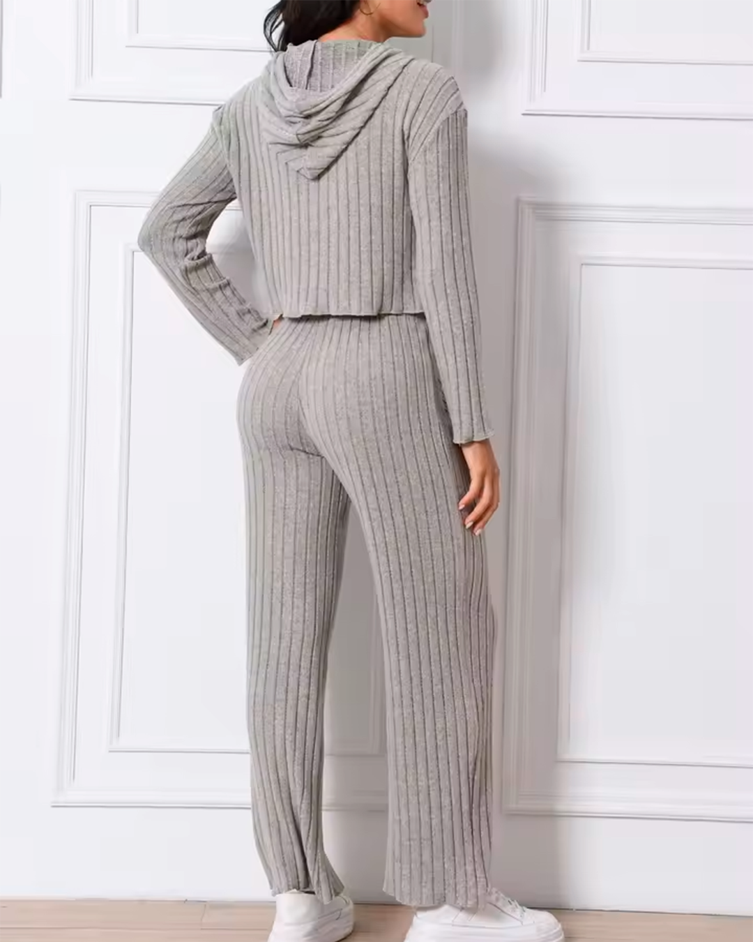 Ensemble Maille Côtelée Hoodie + Pantalon Droit
