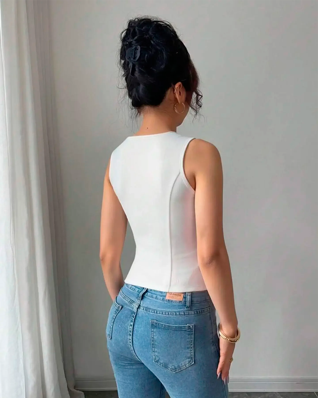 Blouse Gilet Col V Boutonnée Pince Cintrée