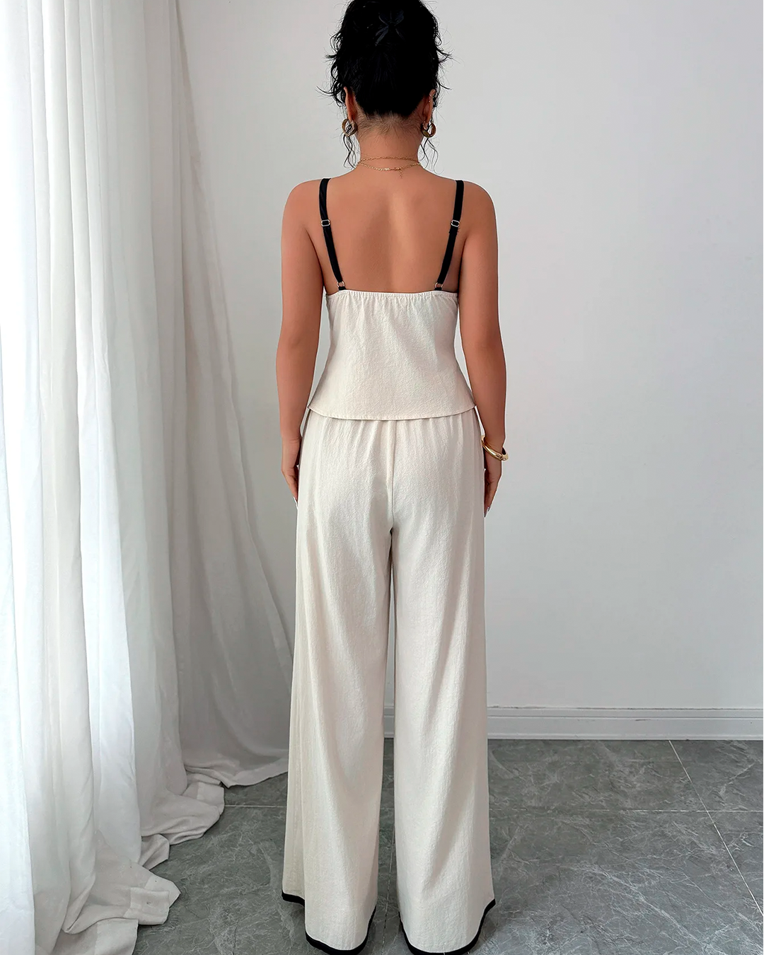 Ensemble Top Noué Bretelles Pantalon Large