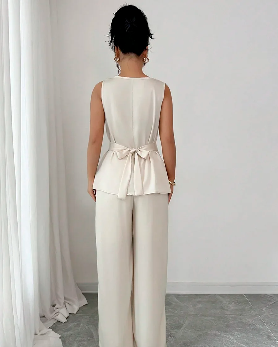 Ensemble Top Col Bénitier Peplum + Pantalon Large