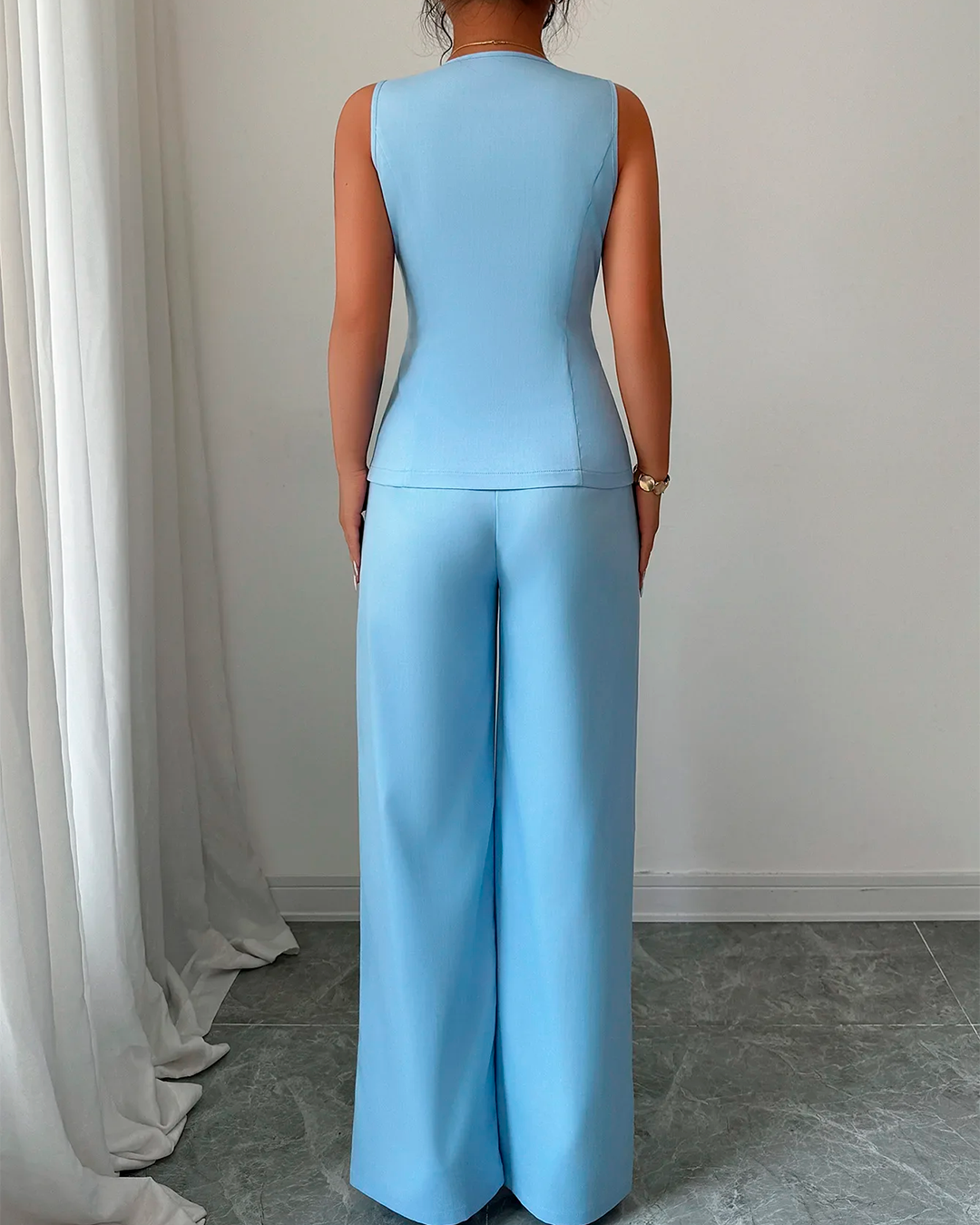 Ensemble Top Carré Boutonné Cintré + Pantalon Large