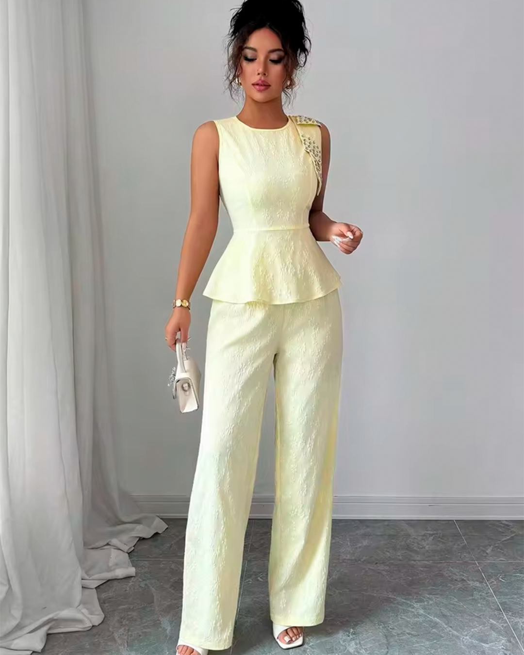 Ensemble Péplum Sans Manches Pantalon Large