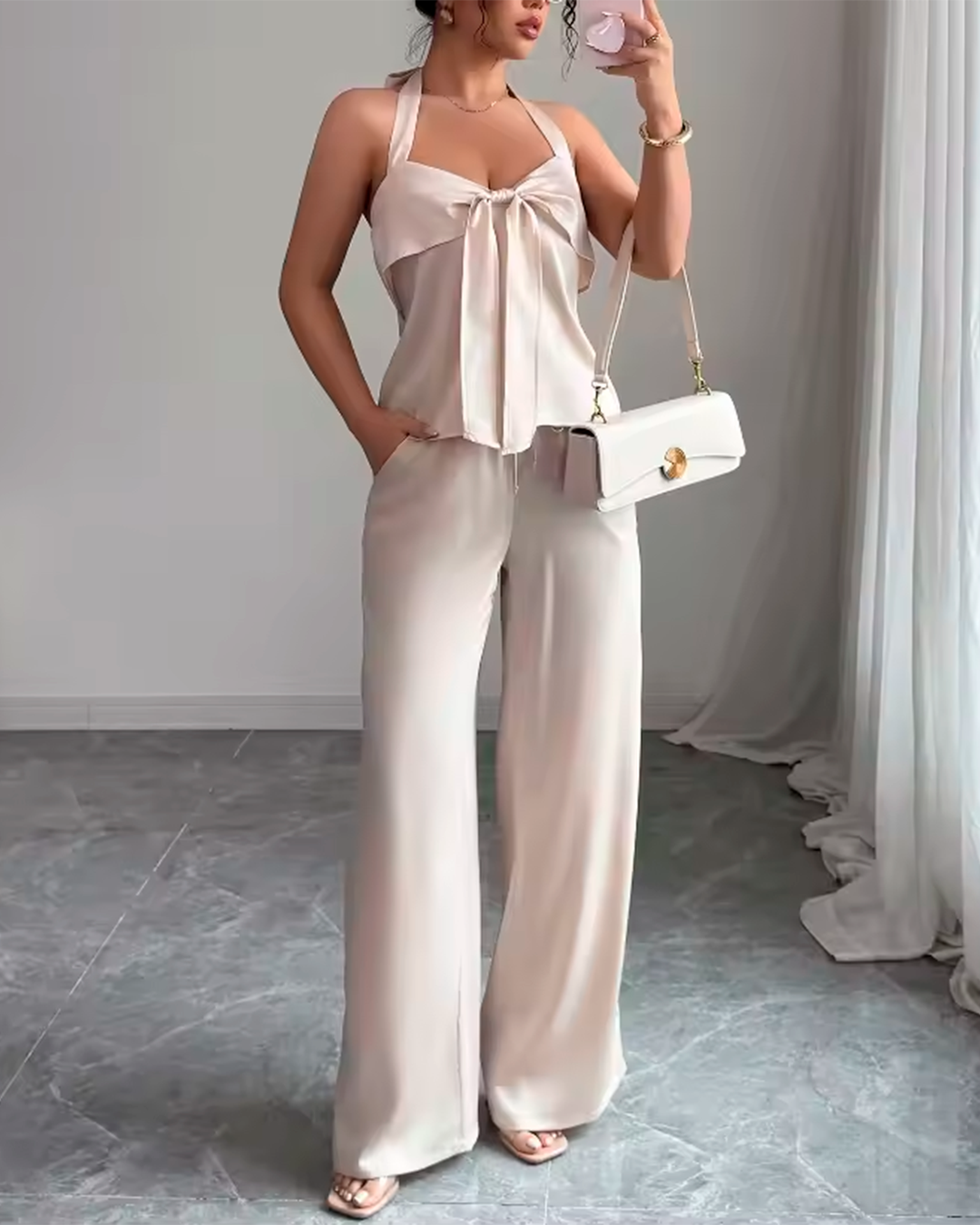 Ensemble Top Nœud Bretelles + Pantalon Fluide