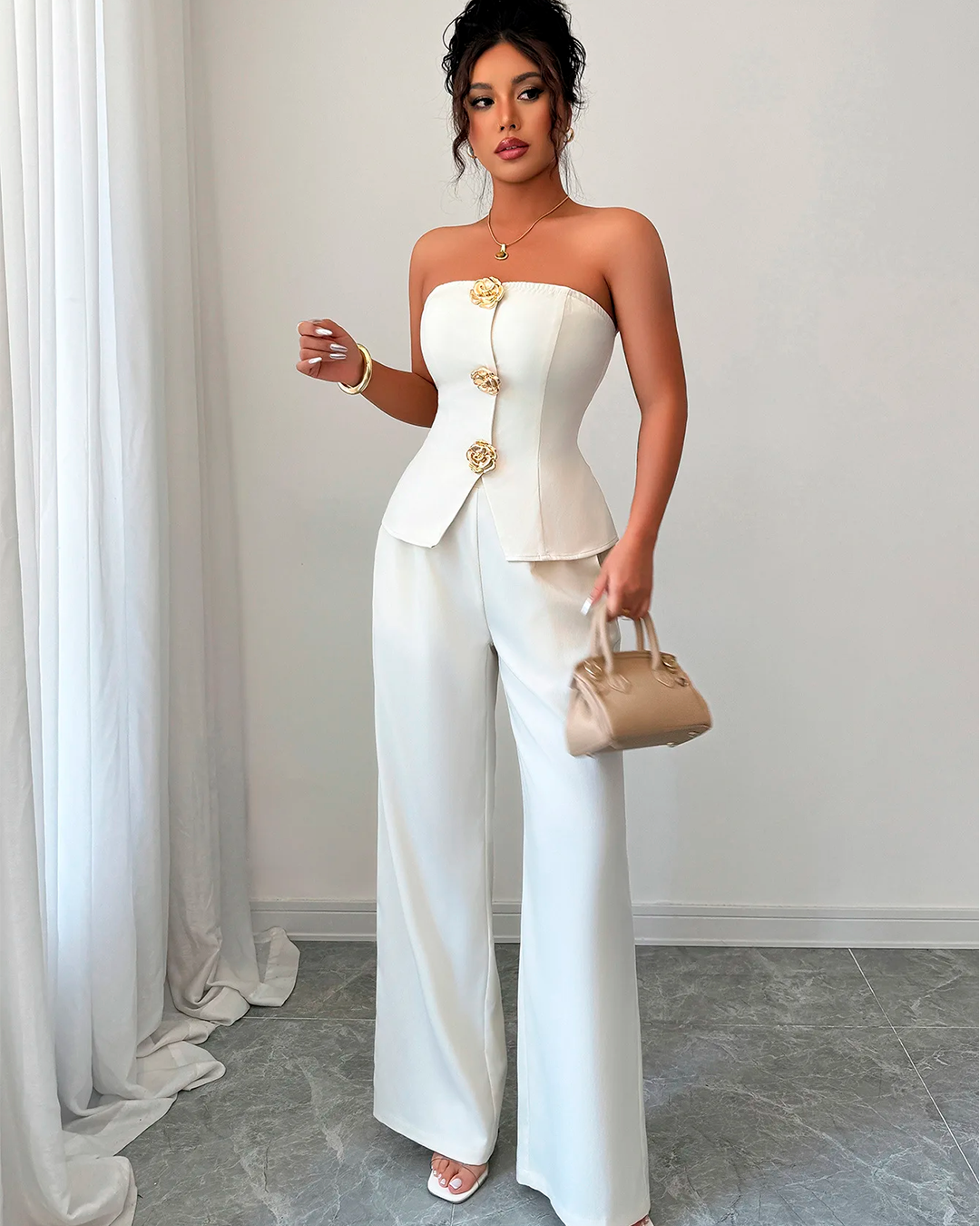 Ensemble Bustier Boutonné Sculptant + Pantalon Large