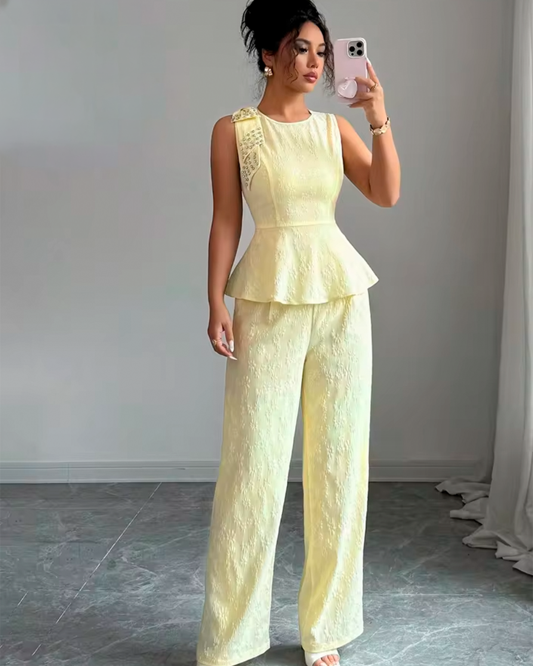 Ensemble Péplum Sans Manches Pantalon Large