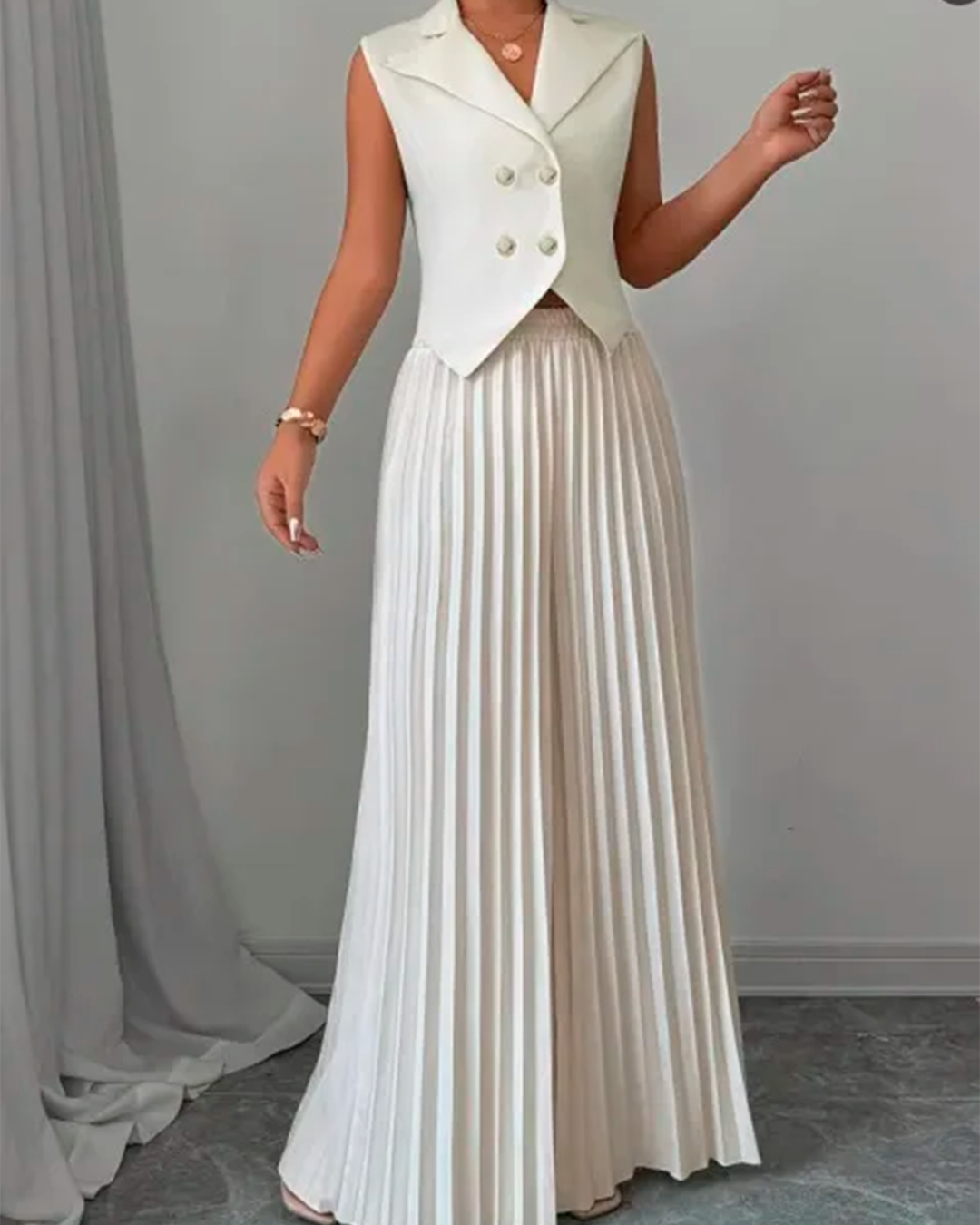 Ensemble Gilet Croisé Cintré + Pantalon Plissé Large