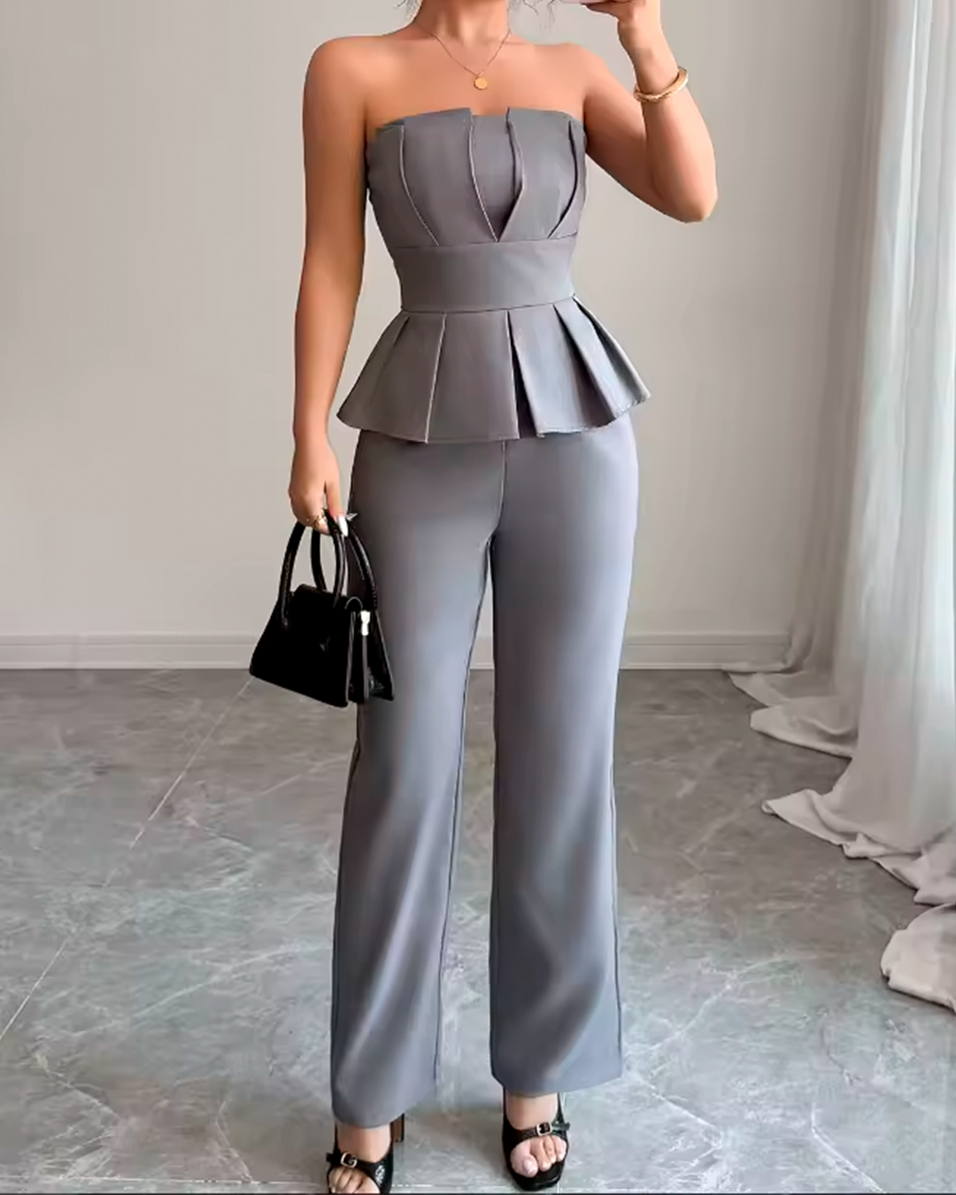 Ensemble Bustier Péplum Pantalon Droit