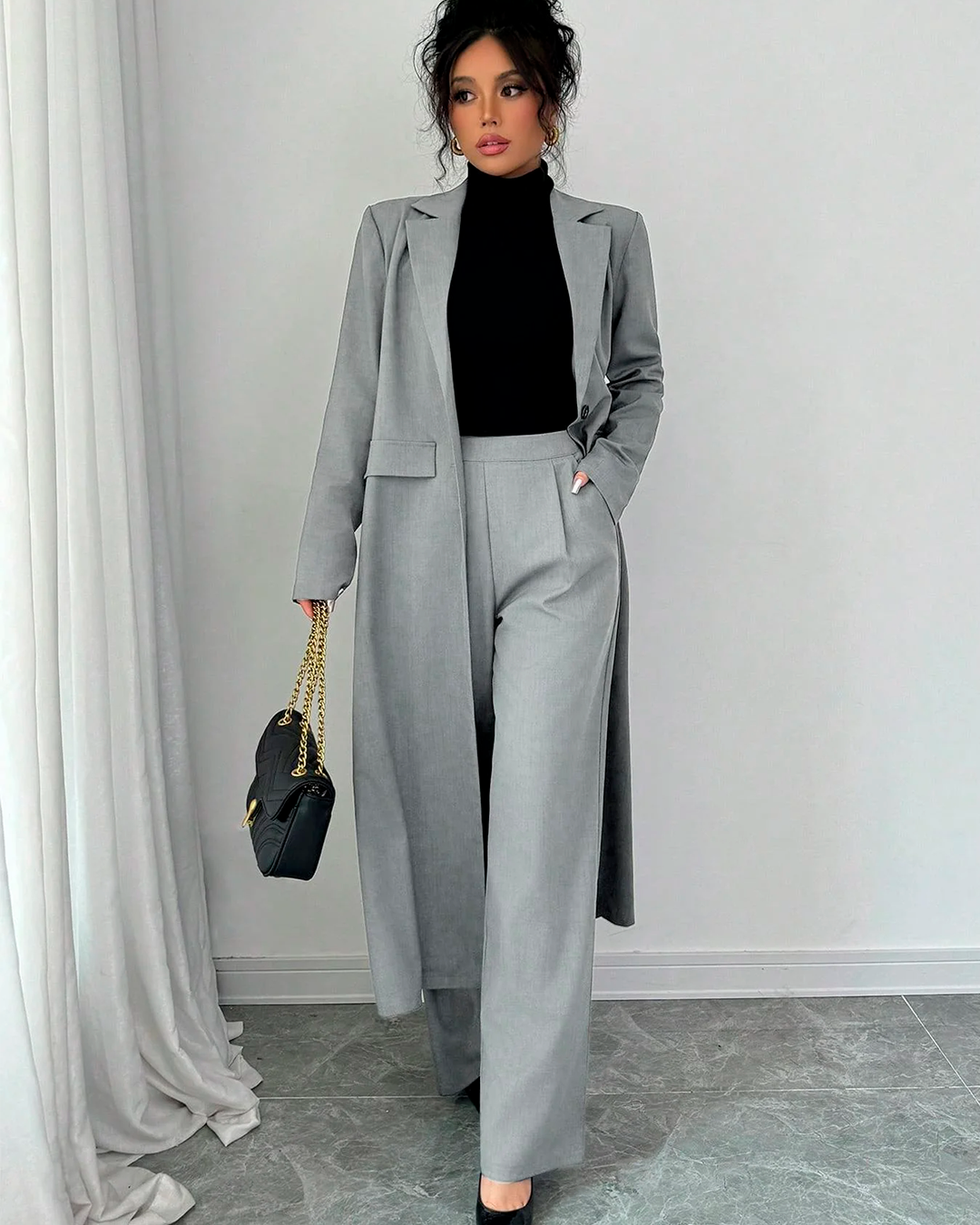 Ensemble Manteau Long Tailleur + Pantalon Large
