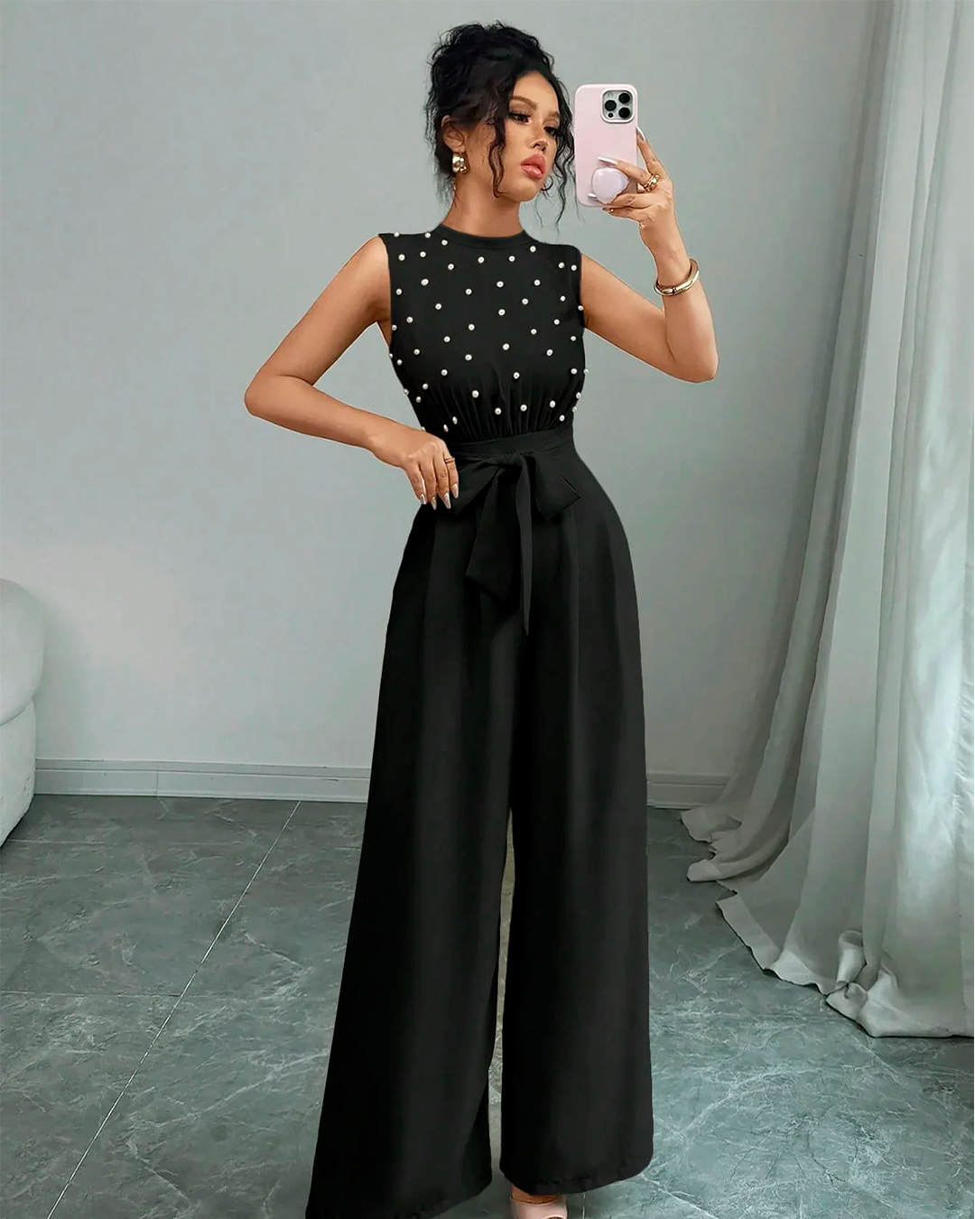 Combinaison Chic Perles Taille Nouée Sans Manches