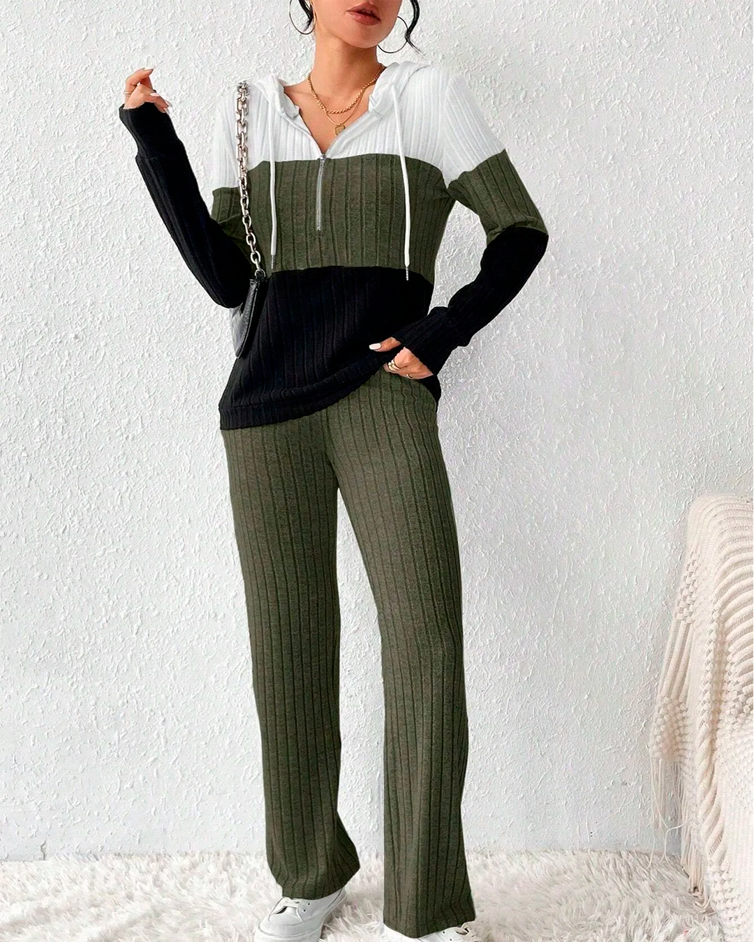 Ensemble Hoodie Bicolore + Pantalon Côtelé Droit