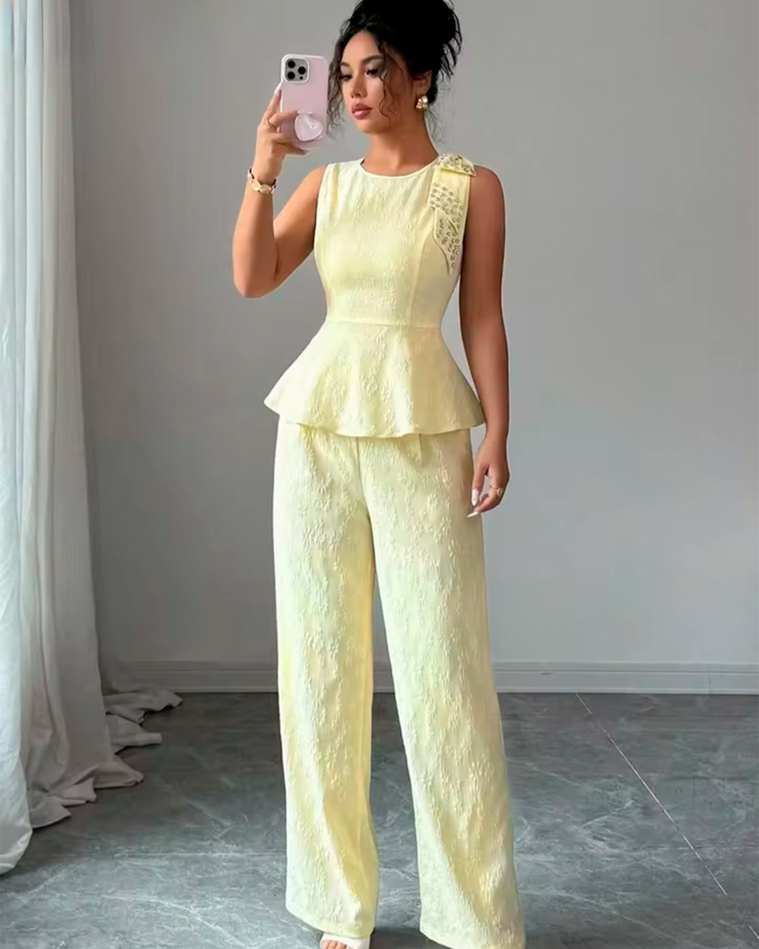 Ensemble Péplum Sans Manches Pantalon Large