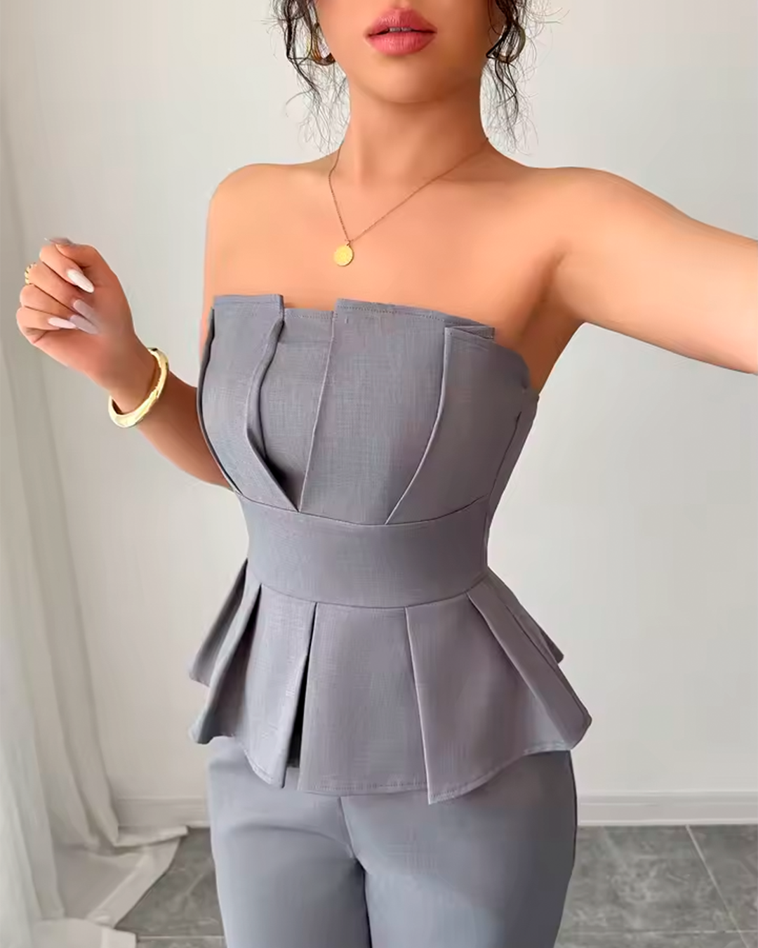 Ensemble Bustier Péplum Pantalon Droit