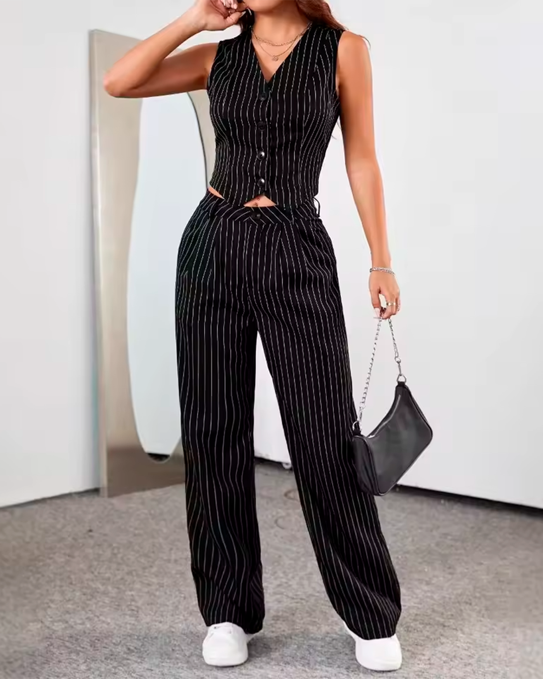 Ensemble Gilet Rayé Taille Découpée + Pantalon