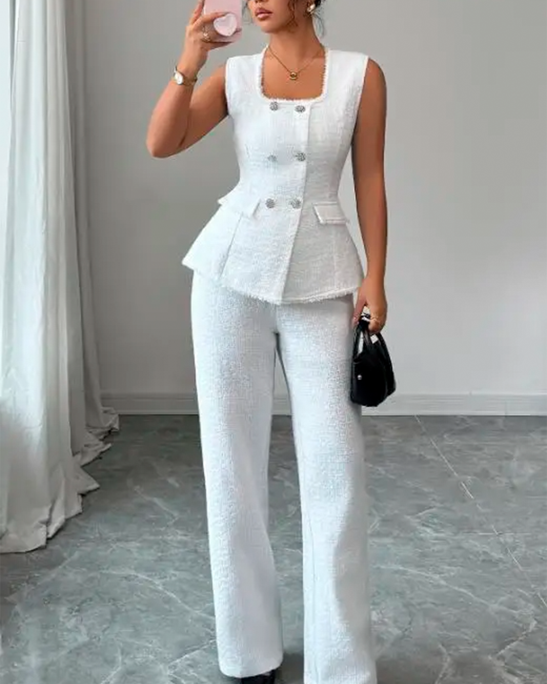 Ensemble Gilet Péplum Boutonné Pantalon Droit