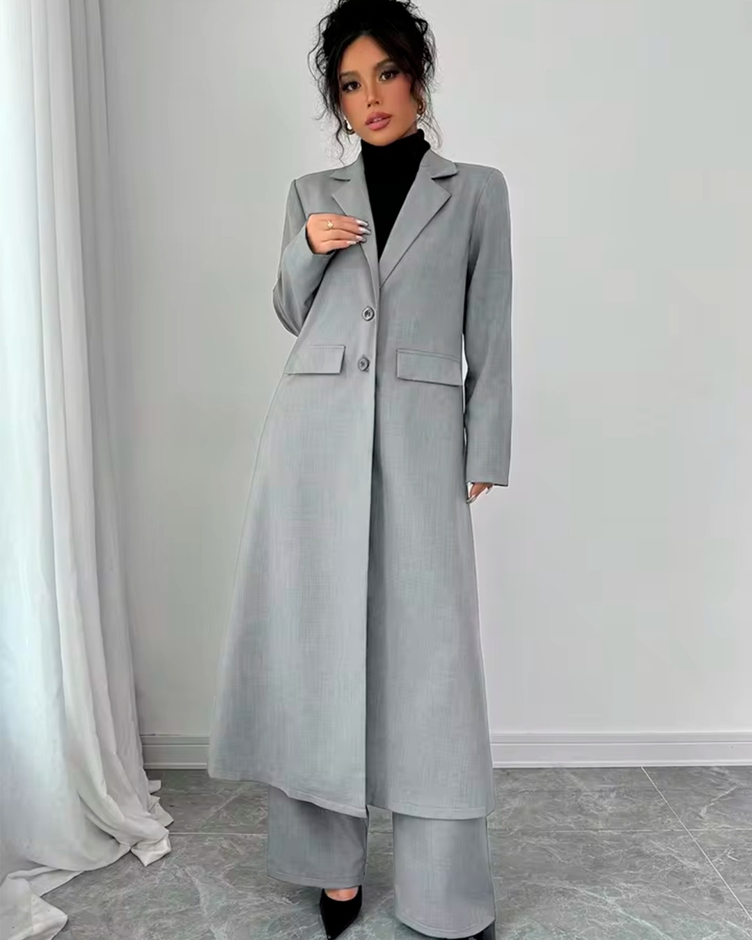 Ensemble Manteau Long Tailleur + Pantalon Large