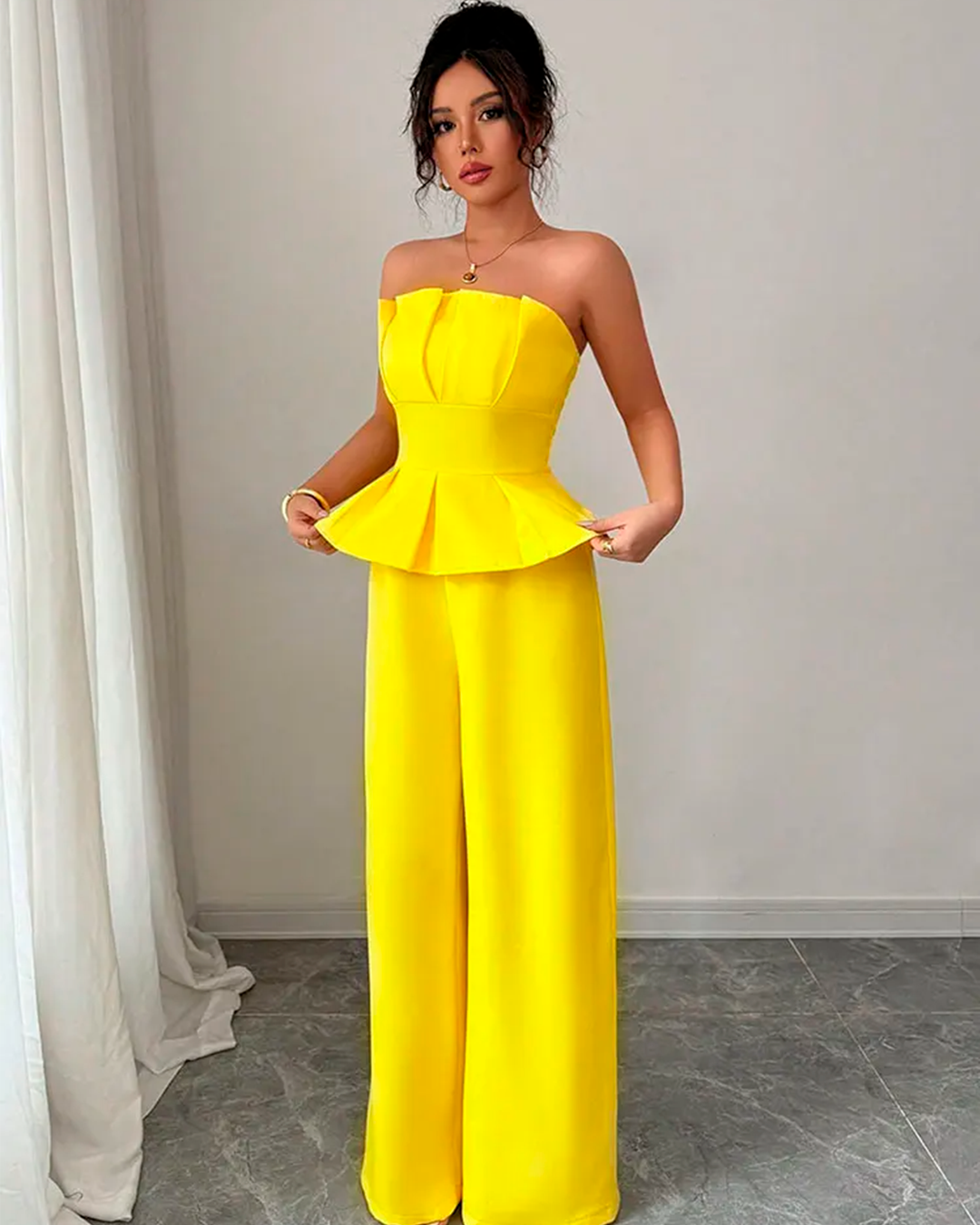 Ensemble Bustier Plissé Peplum + Pantalon Large