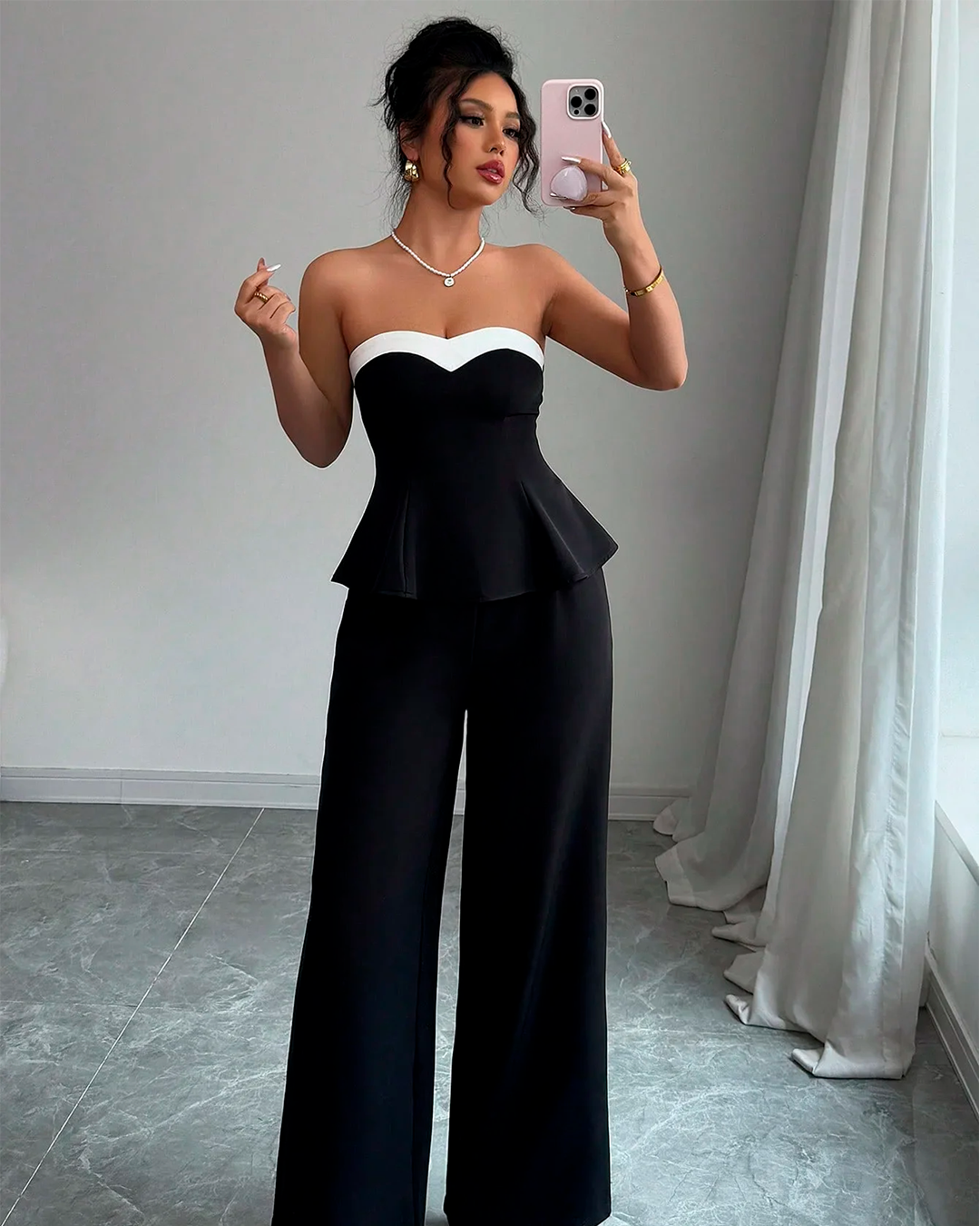 Ensemble Bustier Peplum + Pantalon Évasé