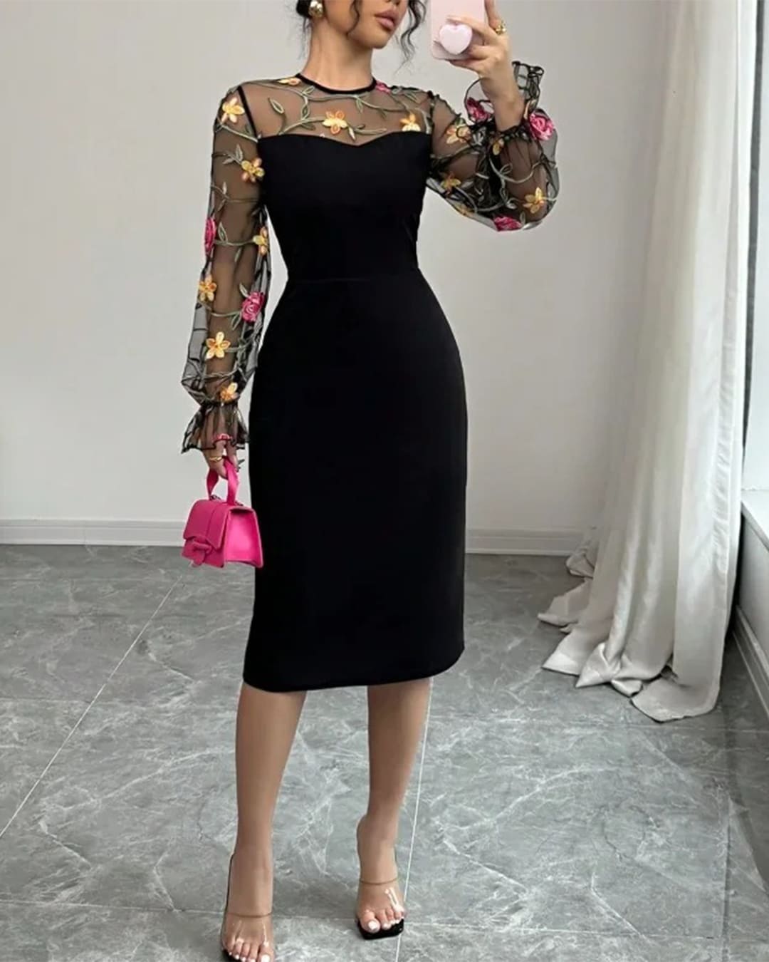 Robe Cape Transparente Mini Col Montant Manche