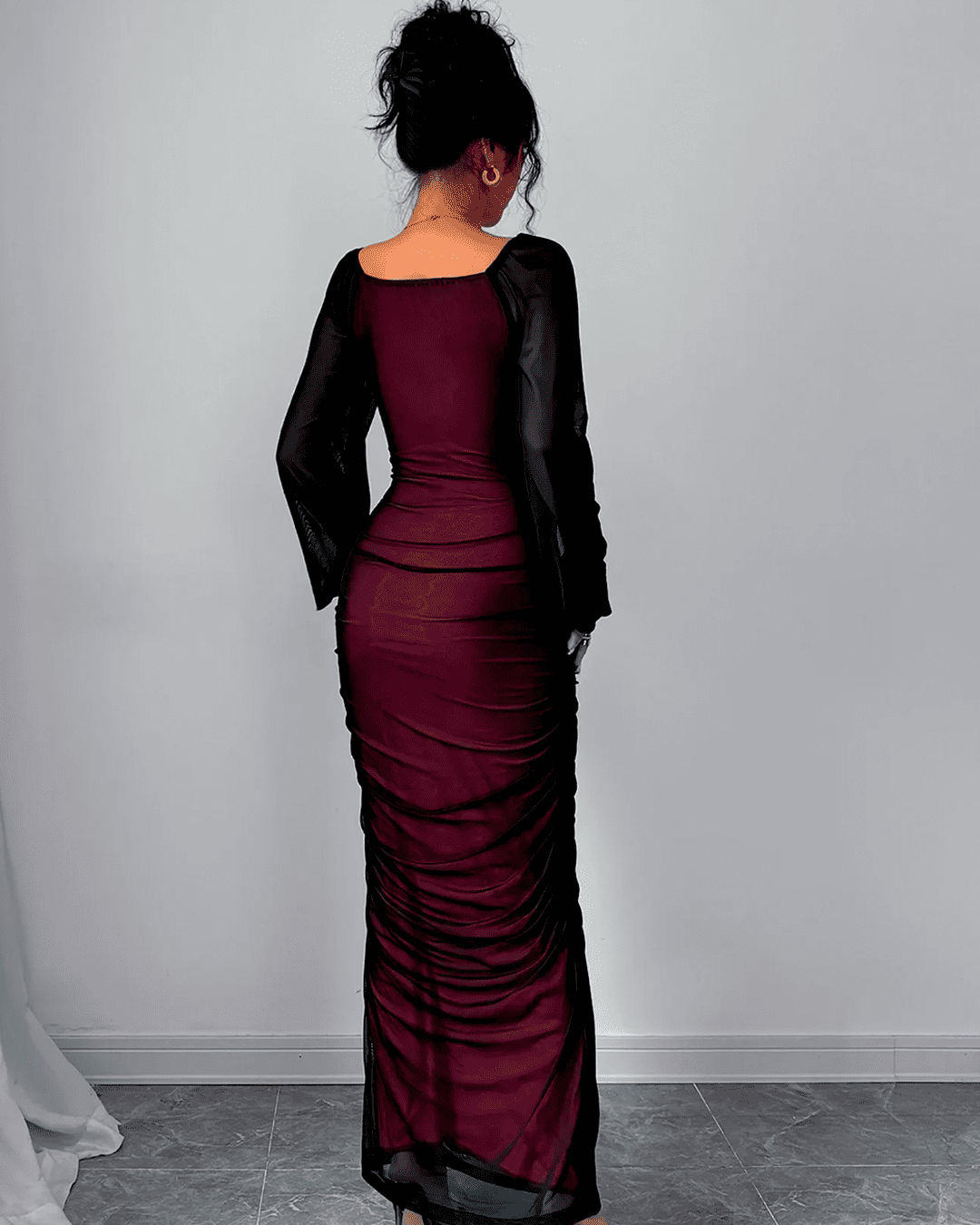 Robe Encolure Carrée Manches Mousseline Froncé