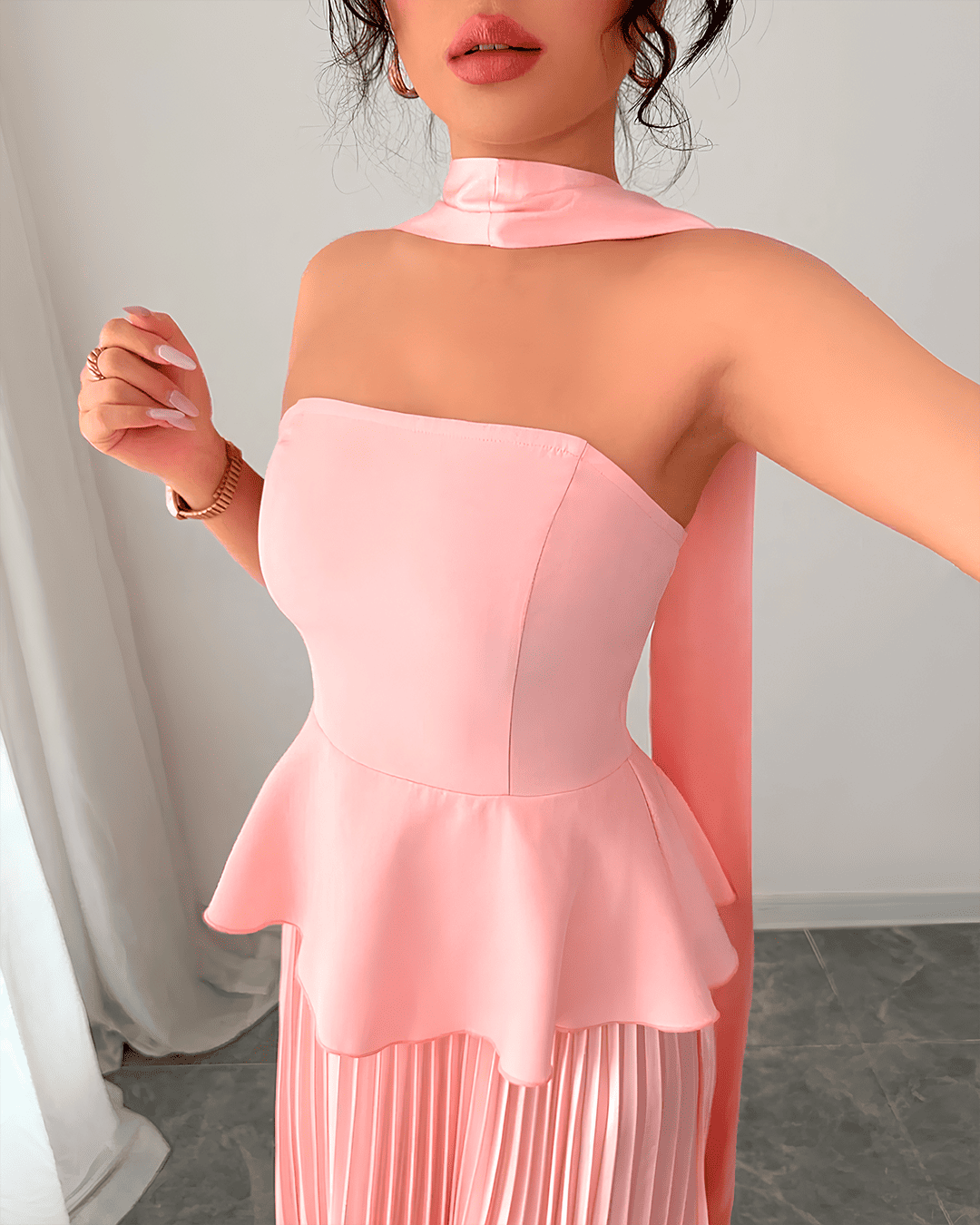 Robe foulard péplum + jupe longue plissée