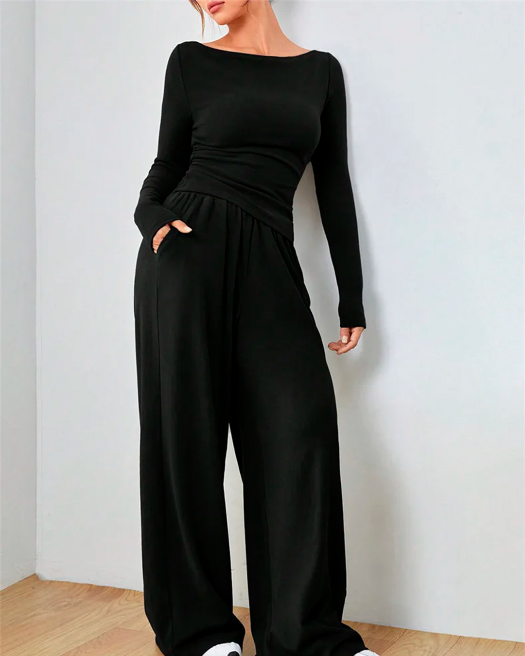 Sleeveless Peplum Top and Wide Leg Pants Set