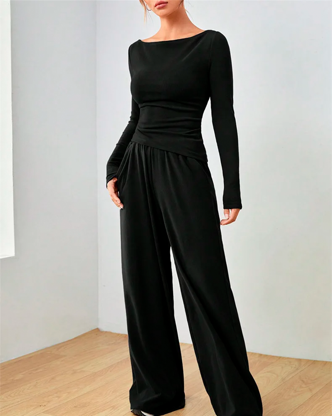 Sleeveless Peplum Top and Wide Leg Pants Set