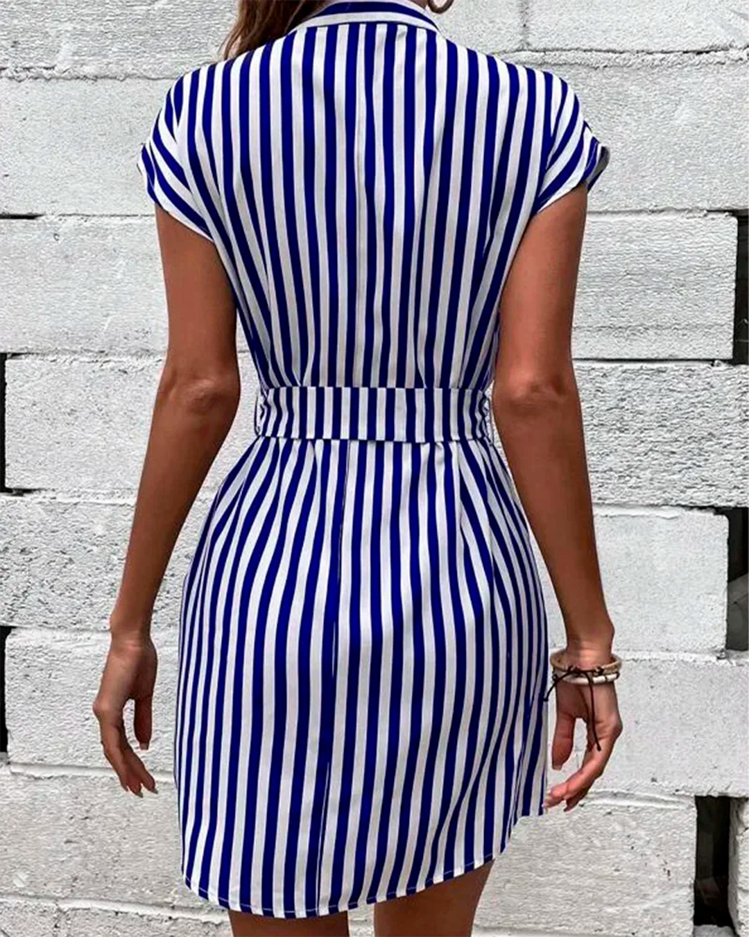 Striped Dress with V Neck and Belt for Effortless Style