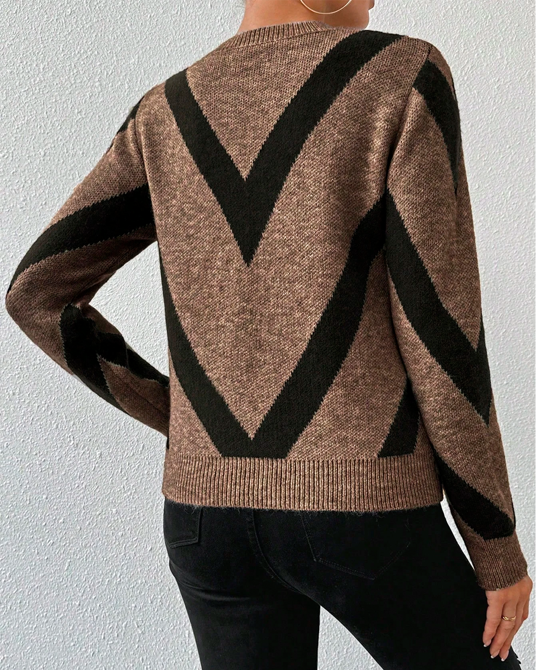 Sweater Women's Brown Chevron Knit Casual