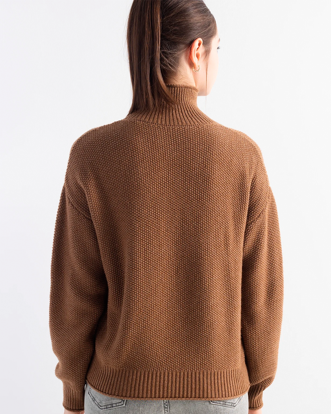 Sweater Women's High Neck Knit Brown Casual