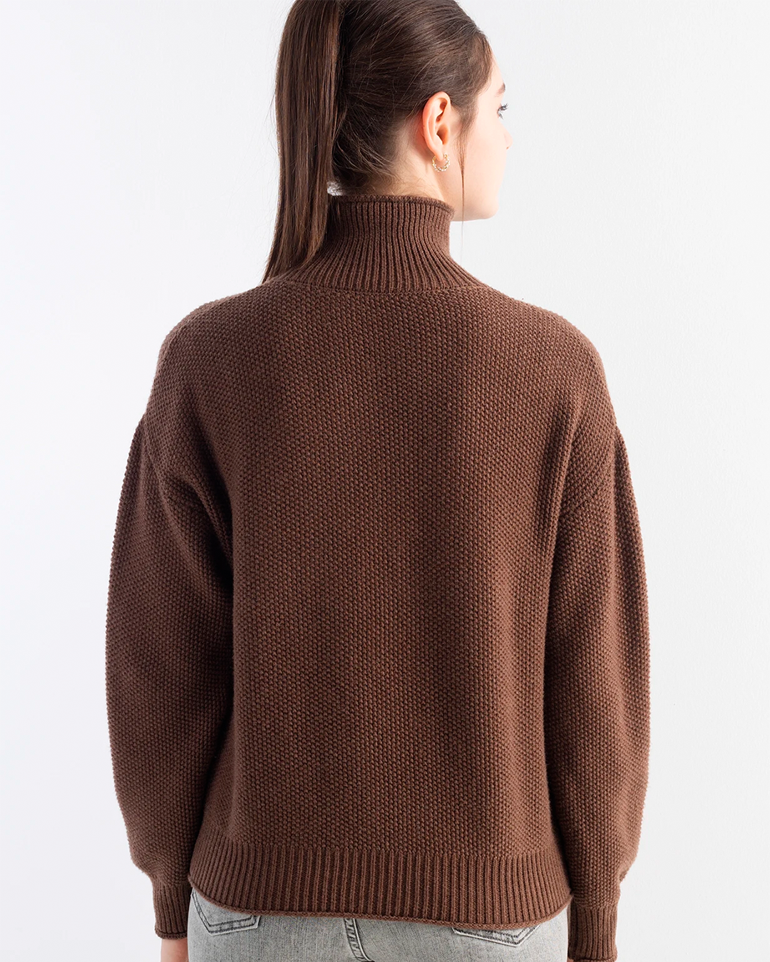 Sweater Women's High Neck Knit Brown Casual