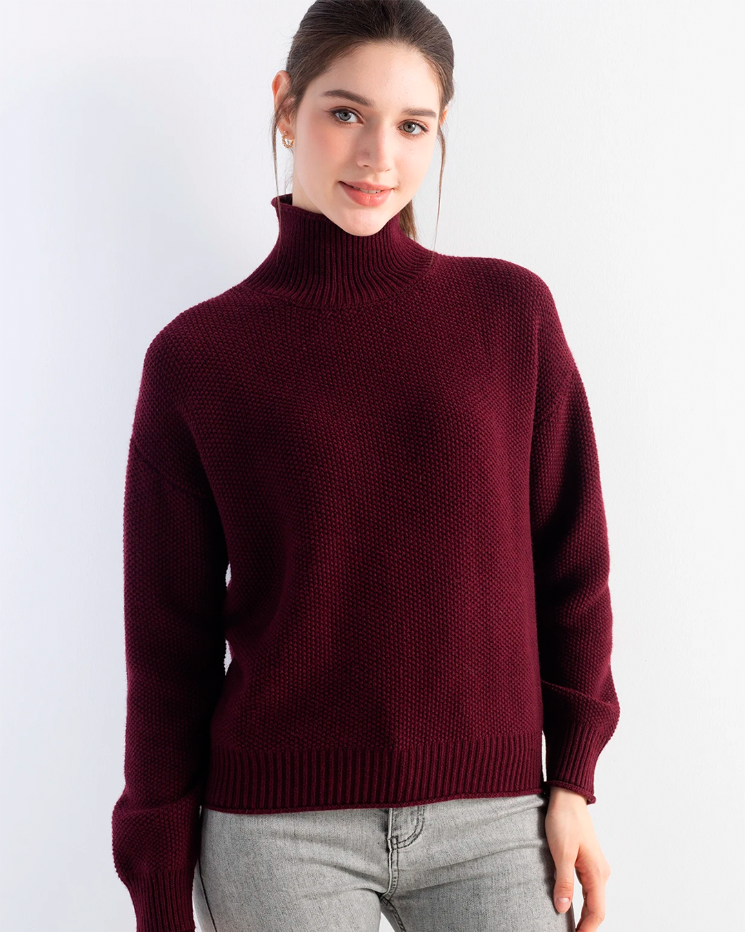 Sweater Women's High Neck Knit Brown Casual