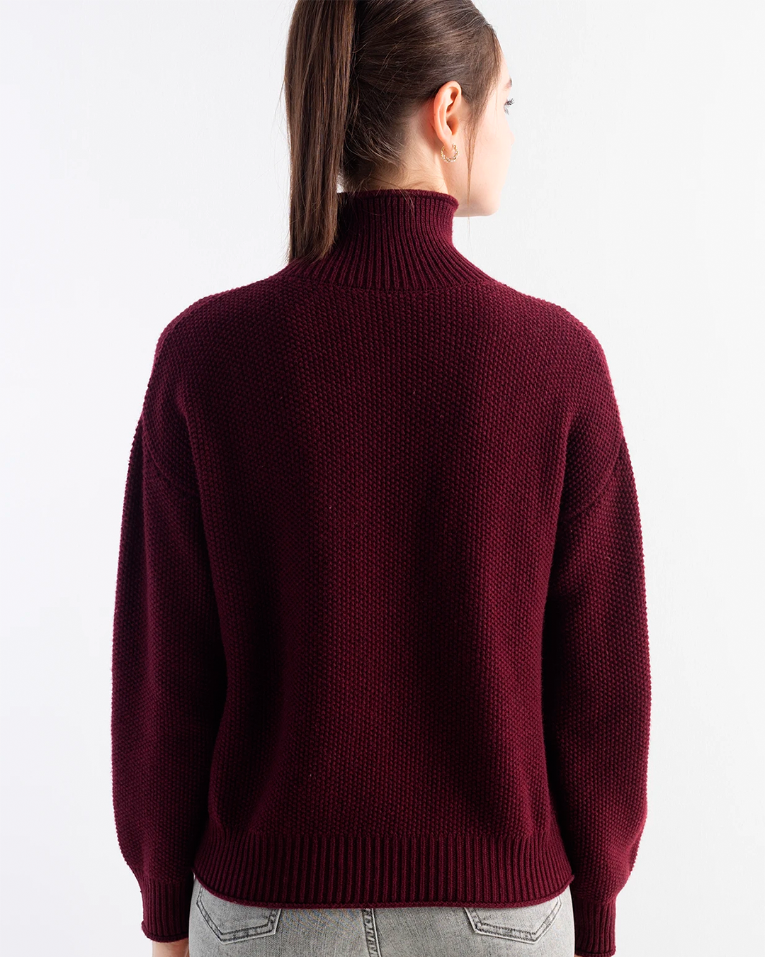 Sweater Women's High Neck Knit Brown Casual