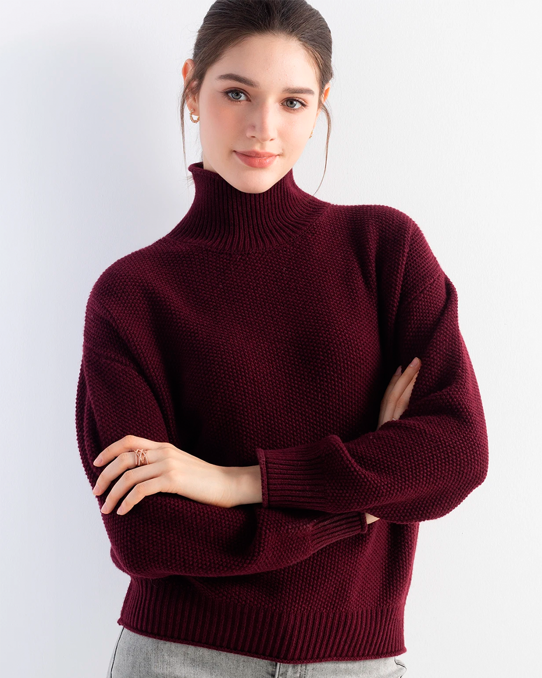 Sweater Women's High Neck Knit Brown Casual